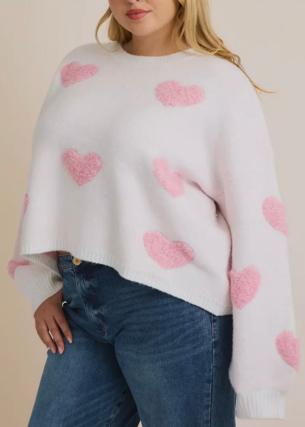 Plus Cream & Pink Heart Sweater