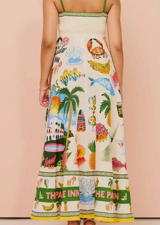 Linen Summer Print Maxi Dress