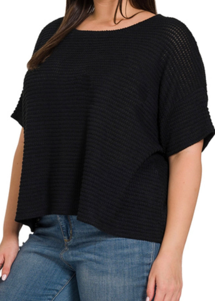 Plus Drop Shoulder Jacquard Knit Top