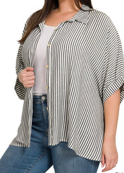 Easy Breezy Striped Button Down Top/Plus