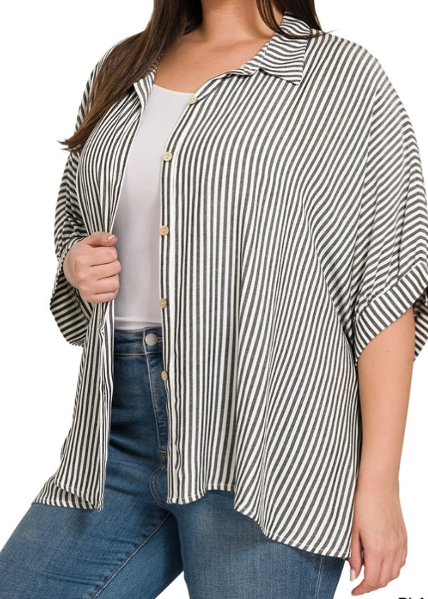 Easy Breezy Striped Button Down Top/Plus