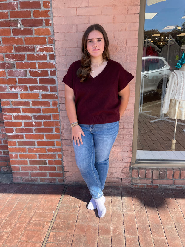 Cap Sleeve Solid Knit Sweater /Plus