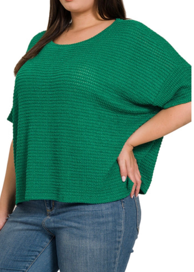 Plus Drop Shoulder Jacquard Knit Top