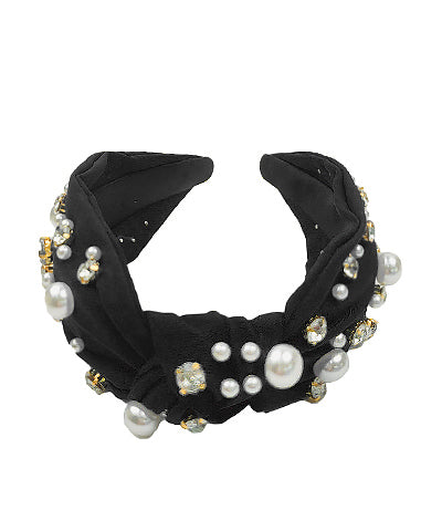 Pearl & Crystal Studded Knotted Headband