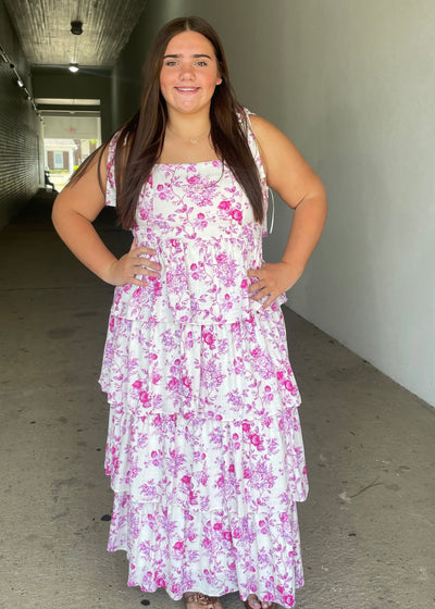 Floral Tiered Adjustable Midi Dress
