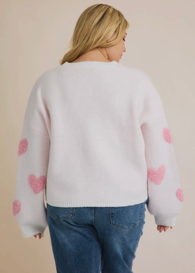 Plus Cream & Pink Heart Sweater