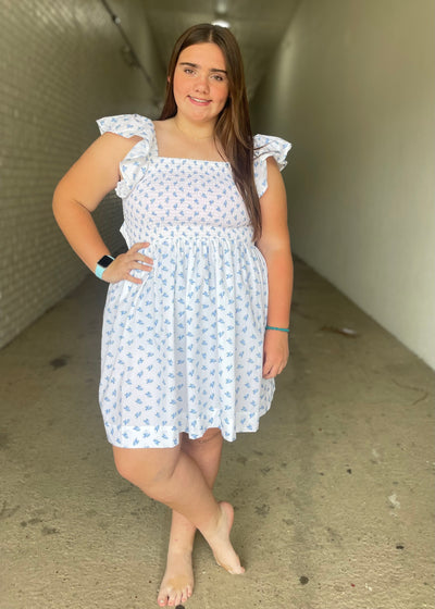 Bow Back Smocked Mini Dress