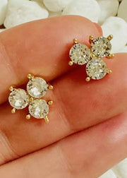 Faceted Trio Crystal Studs/18K  Gold