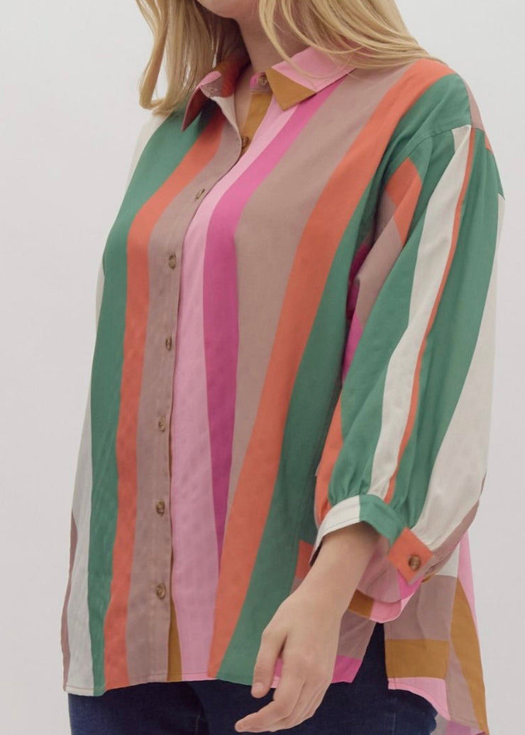 Multicolor Striped Button Down Top