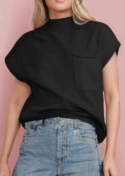 Patch Pocket Ribbed Short Sleeve Sweater