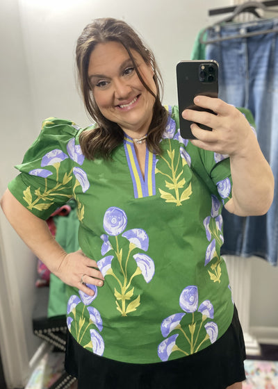 Contrast Bloom Blouse/Plus