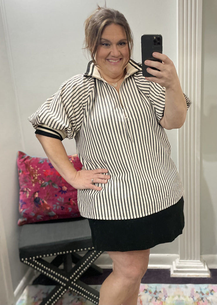 Modern Stripe Half Zip Blouse/Plus