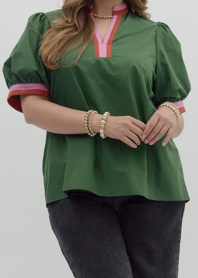 Bright Finish Contrast Blouse/Plus