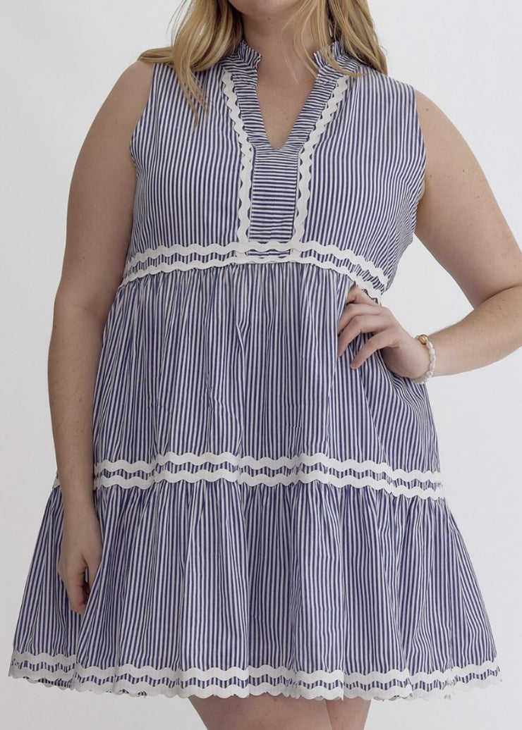 **FINAL SALE** Striped RicRac Trim Dress