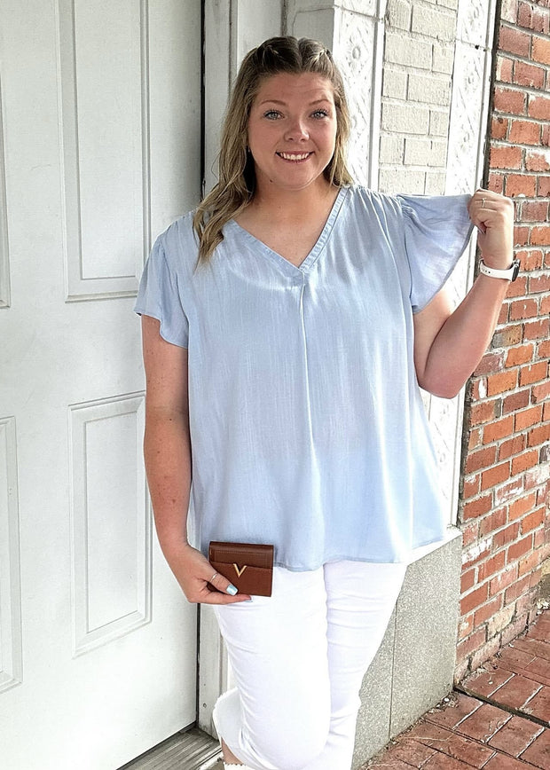 Folded Vneck Short Ruffle Sleeve Top