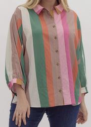 Multicolor Striped Button Down Top