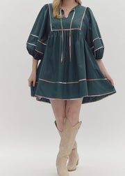 Plus ColorBlock Trim Half Sleeve Dress