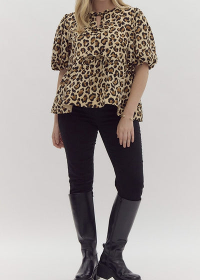 Plus Leopard Print Top w/ Bow Detail