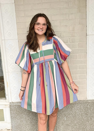 MultiColor Striped Babydoll Dress