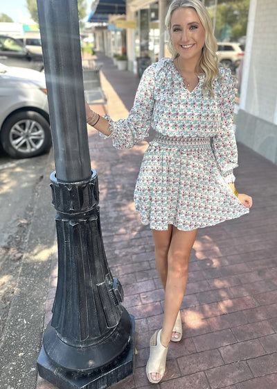 Floral Smocked Waist Side Pocket Dress