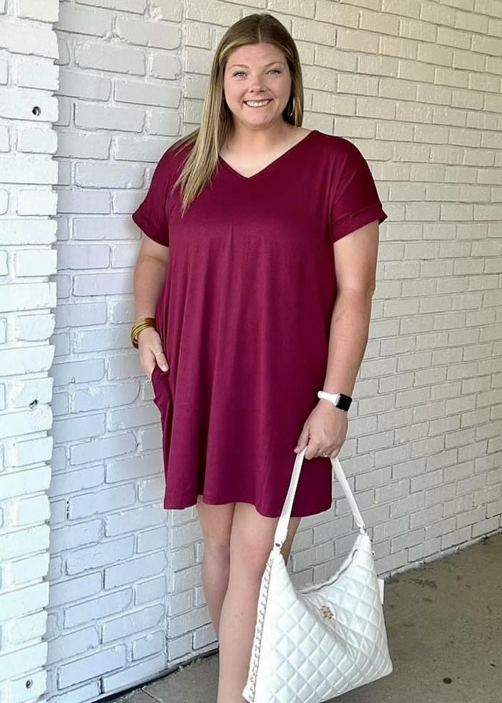 Plus Solid Vneck Tshirt Dress