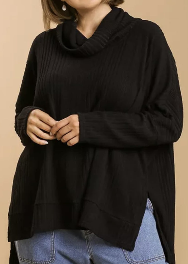 Plus Ribbed Cowlneck Tunic Sweater