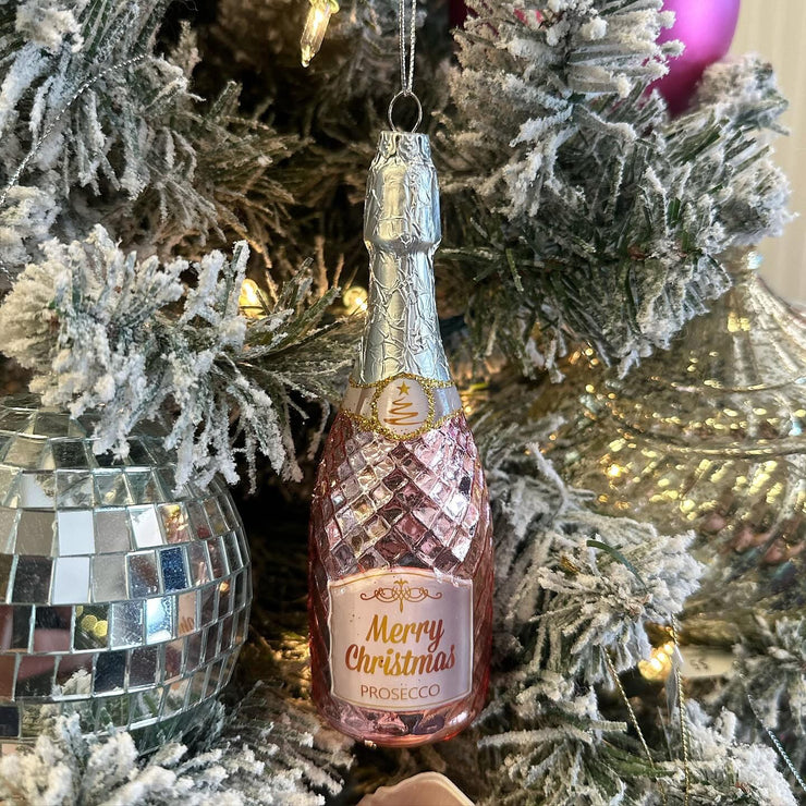 Blown Glass Pink Prosecco Ornament