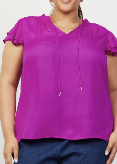 Plus Satin Ruffle Top