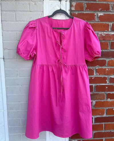 **FINAL SALE** Tie Front Puff Sleeve Dress