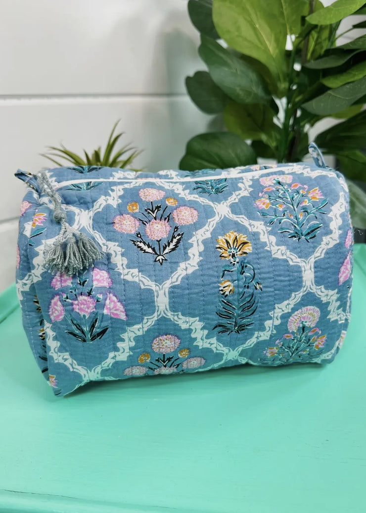 Quilted Makeup Bag/Blue Wildflowers