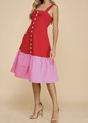 Two Toned Fold Over Neckband Midi Dress