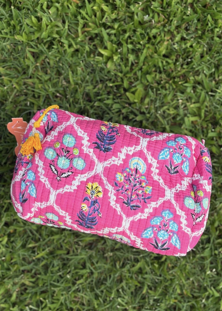 Quilted Cosmetic Bag/Pink Wildflowers