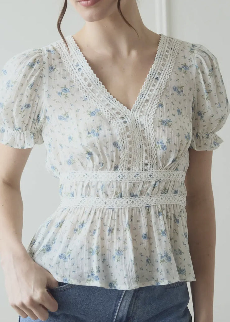 Vneck Crochet Lace Trim Floral Top