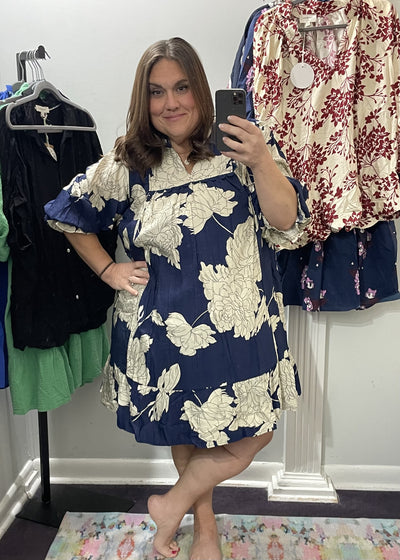 Peony Print Tiered Dress/Plus