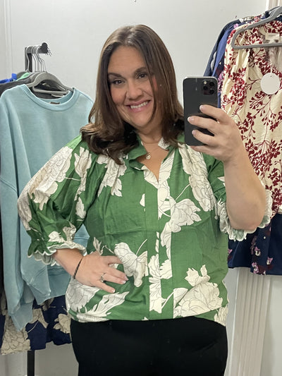 Peony Print Scallop Top/Plus