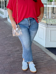 Mid Rise Destroyed Hem Kick Flare by Judy Blue/Plus