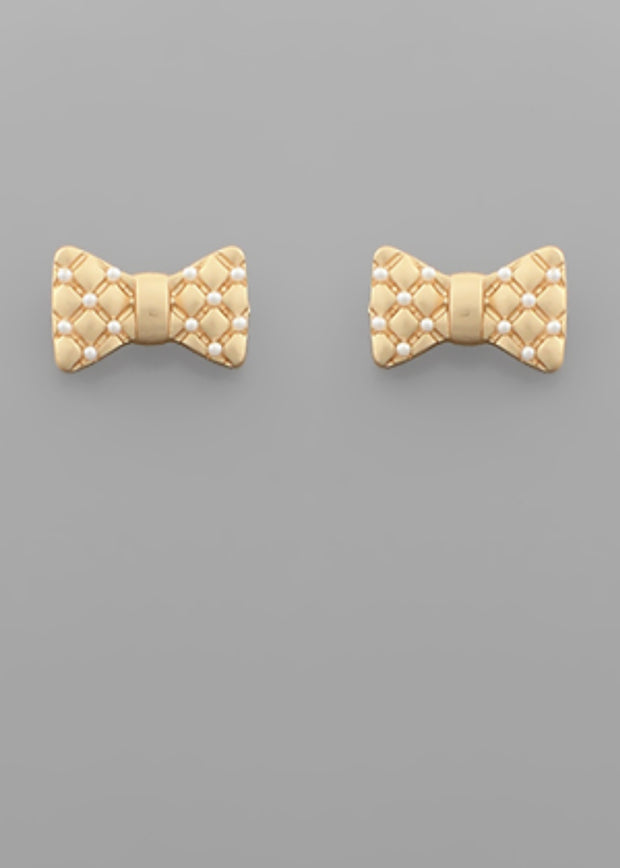Quilted Ribbon Pearl Studs