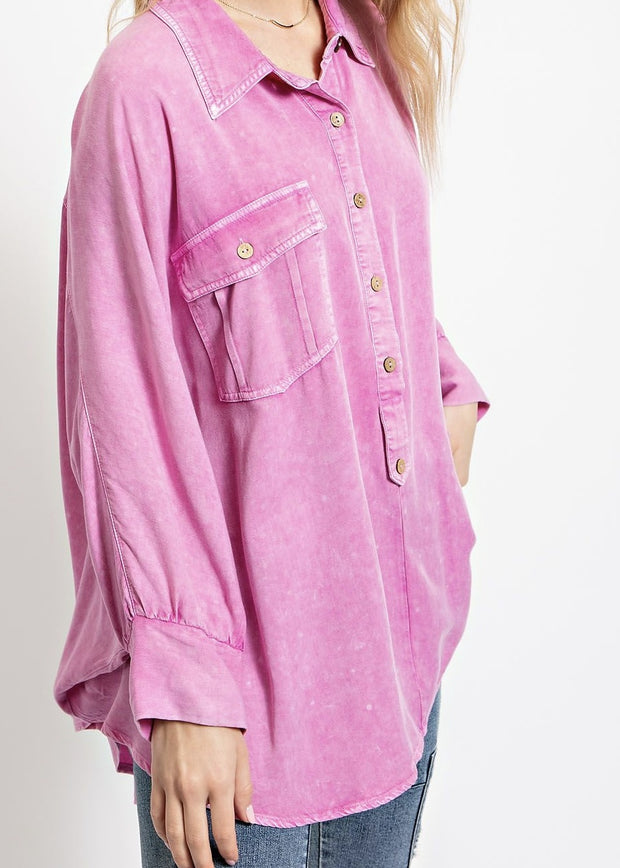 Plus Washed Dolman Sleeve ButtonDown Top